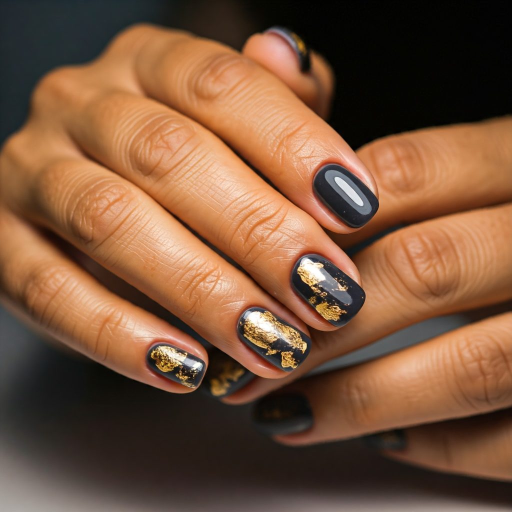 Accents of Gold Leaf for Short Nails