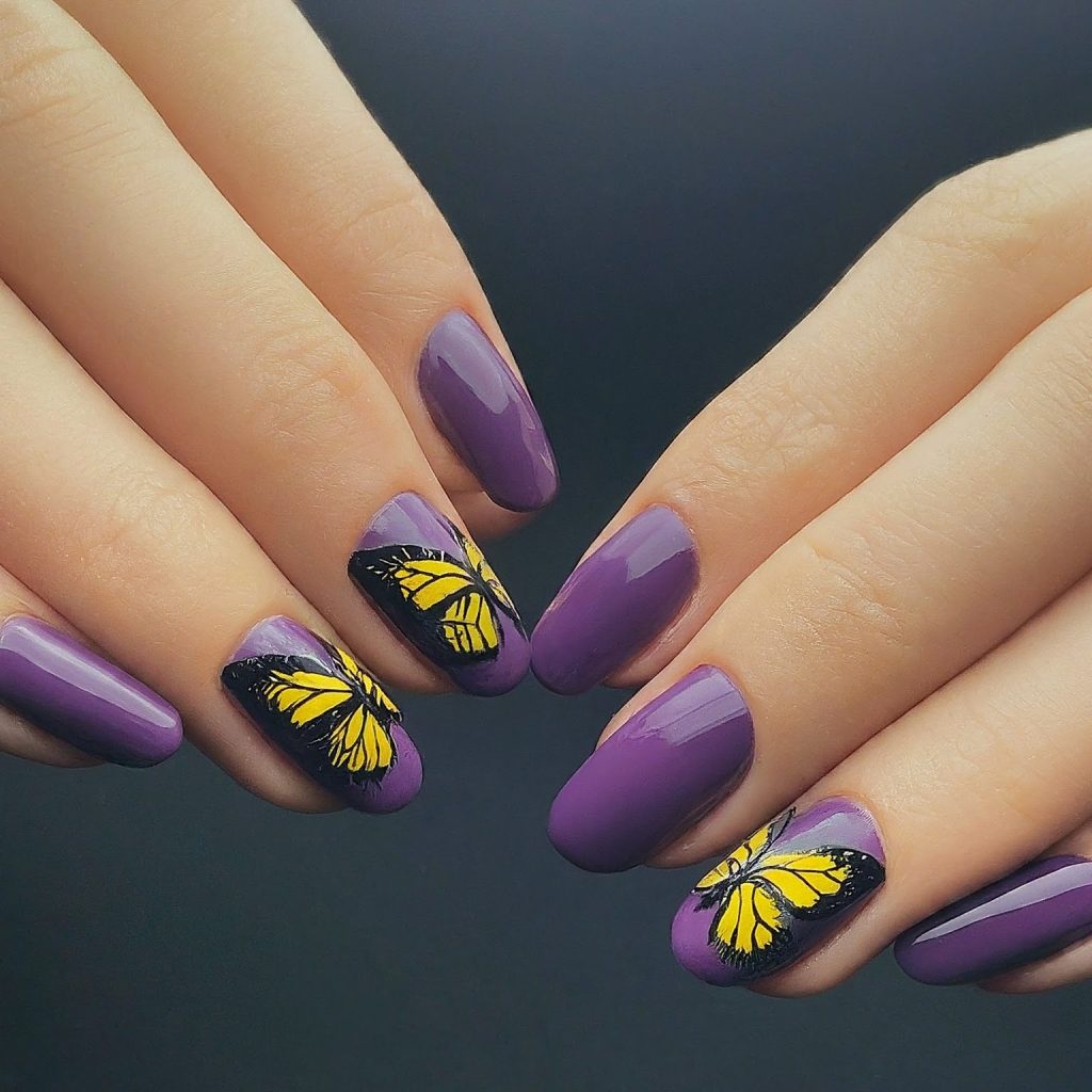 Butterfly design purple nail designs