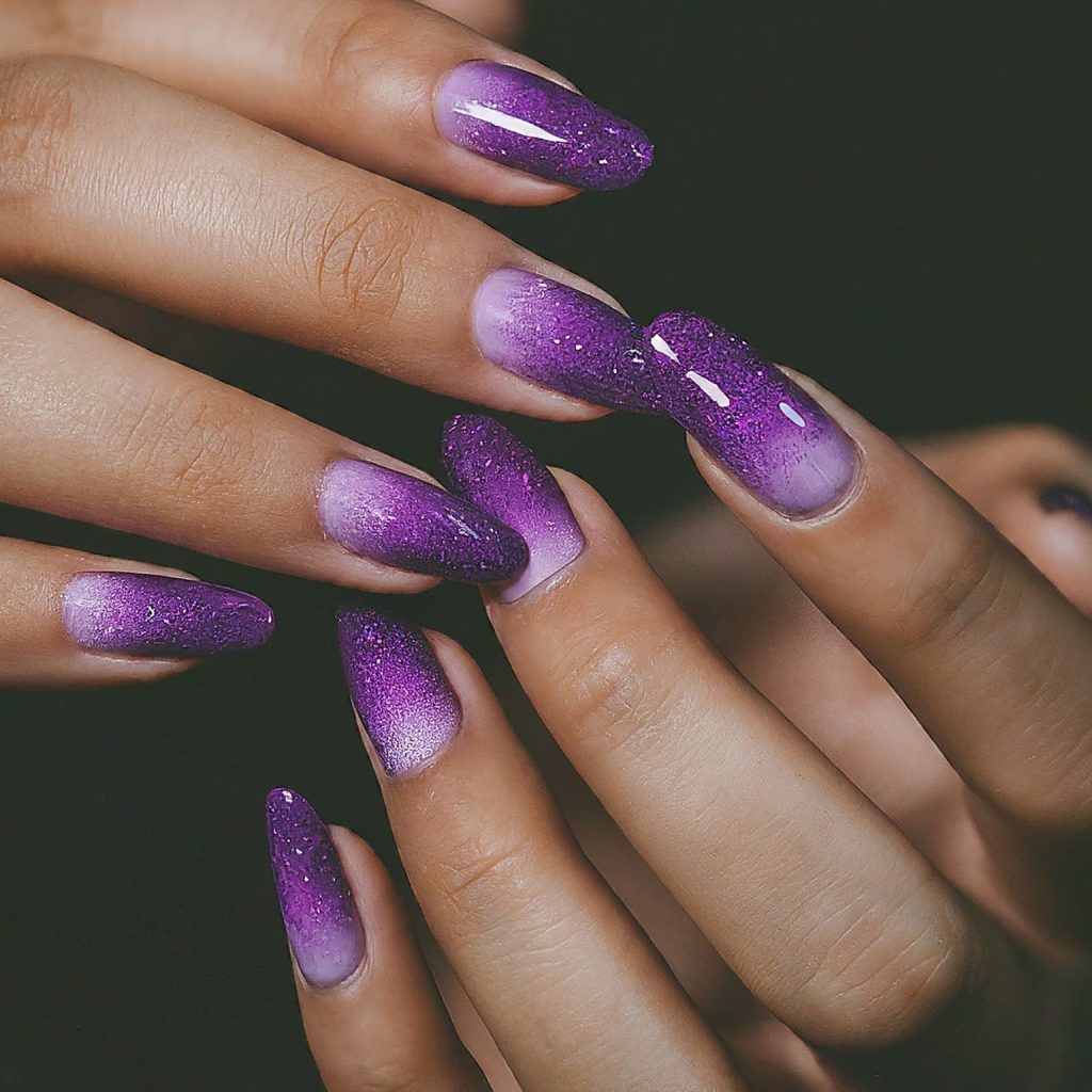 Glitter fade purple nail designs 