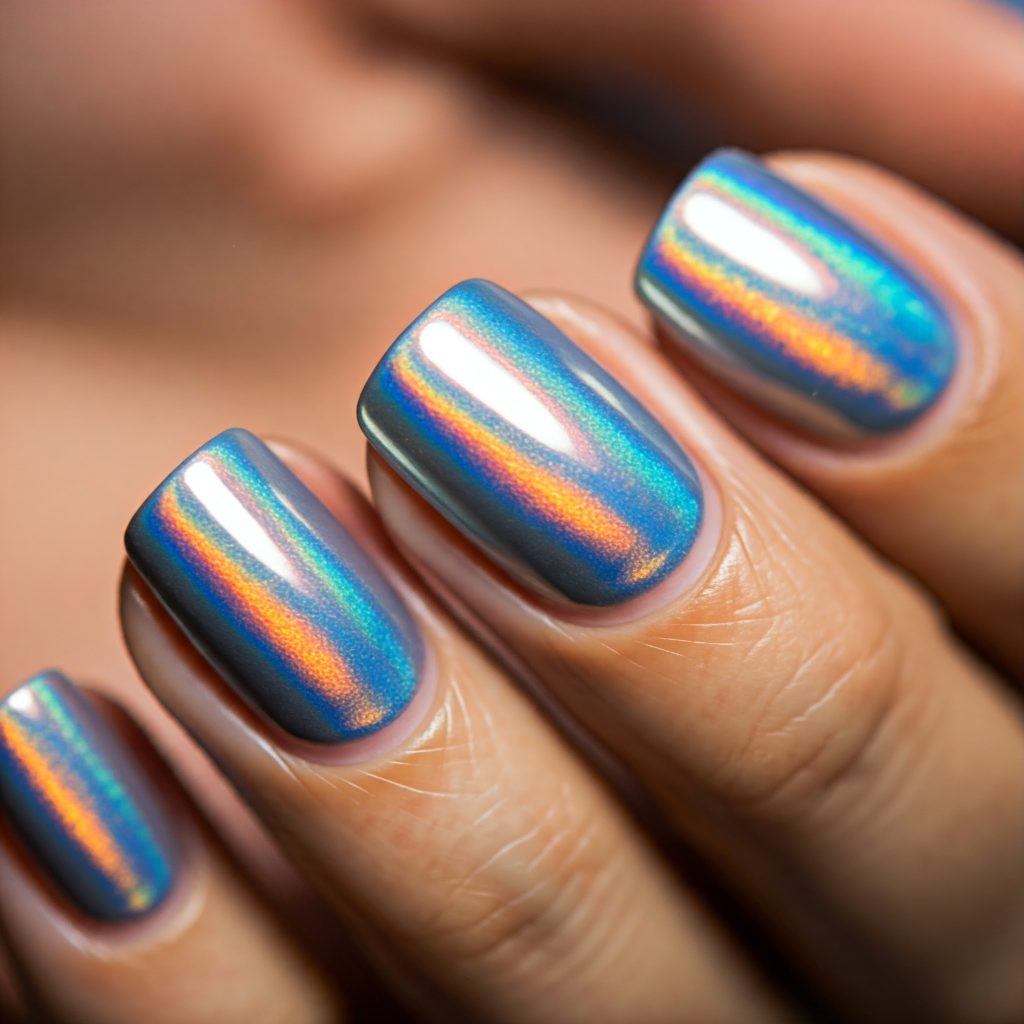 Holographic Silver nails 