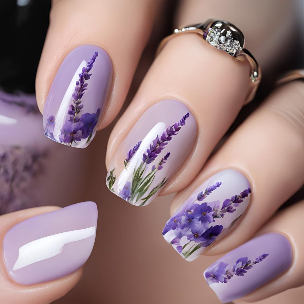 Lavender with floral water decals purple nail designs 