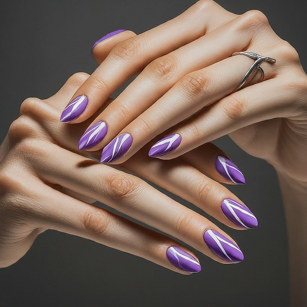 Minimalist lines purple nail designs 