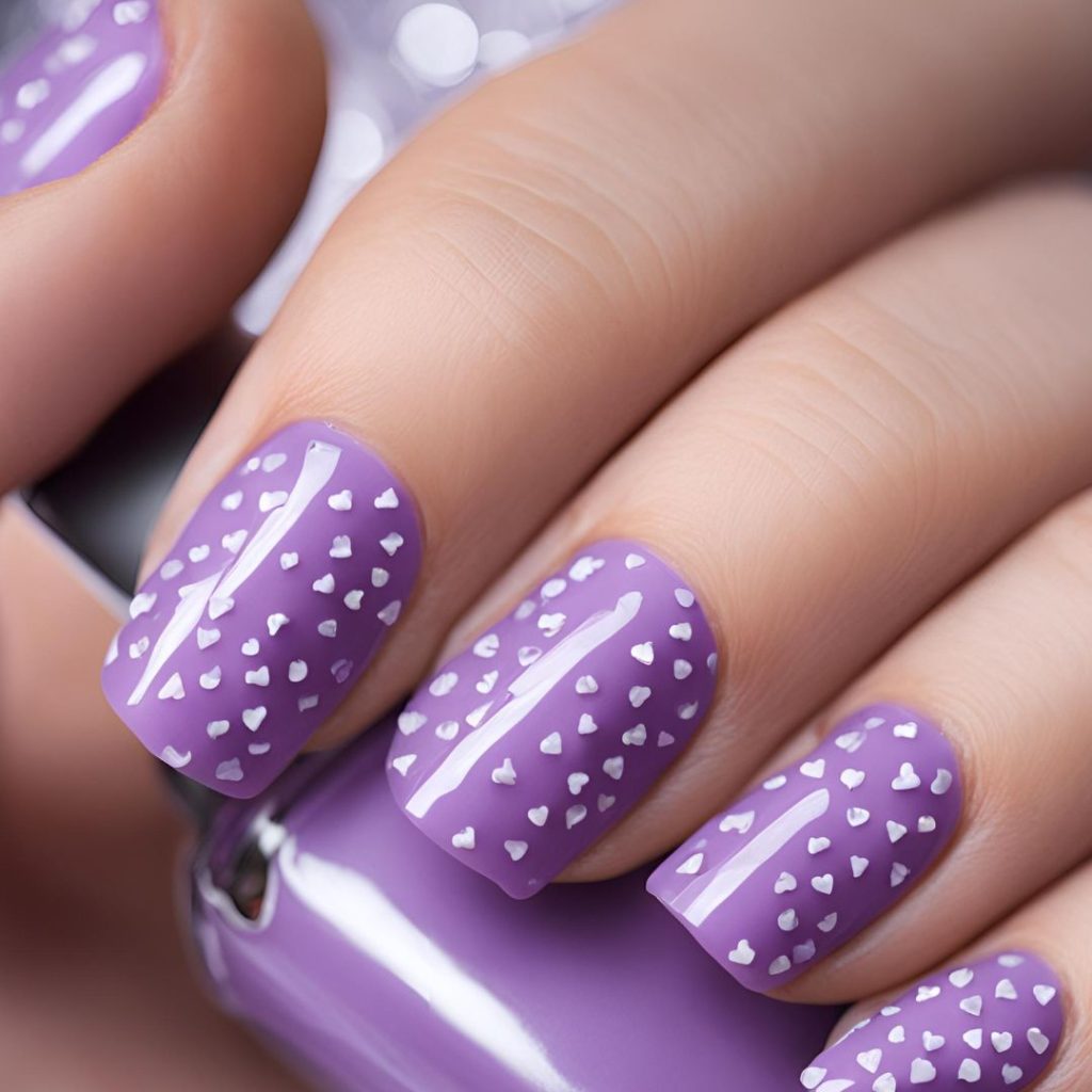 Soft purple with tiny hearts purple nail designs