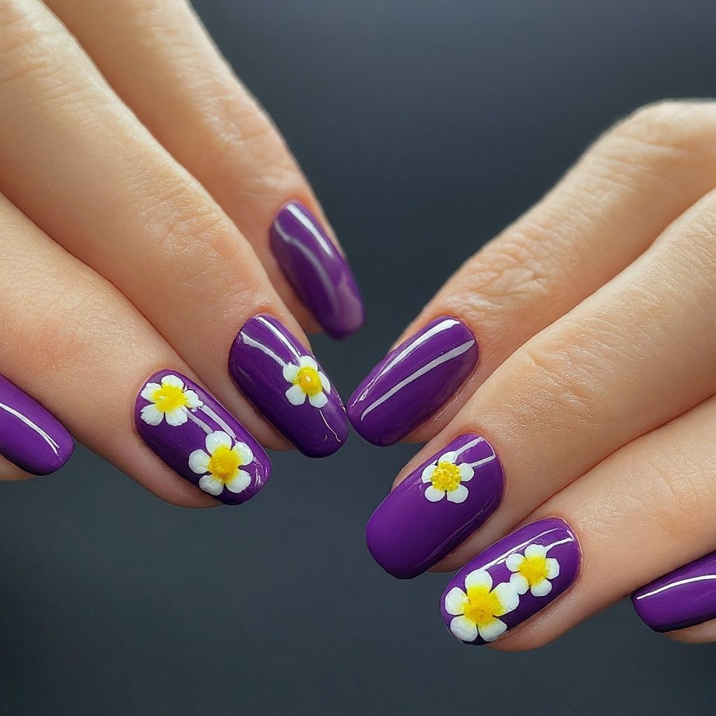 flower accents purple nail designs